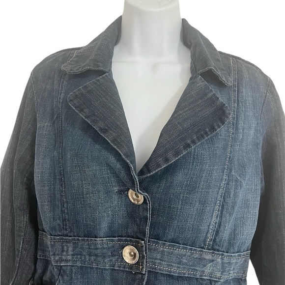 Y2K Vintage Cropped Denim Zipper on Sleeve Jean Jacket - Picture 2 of 13